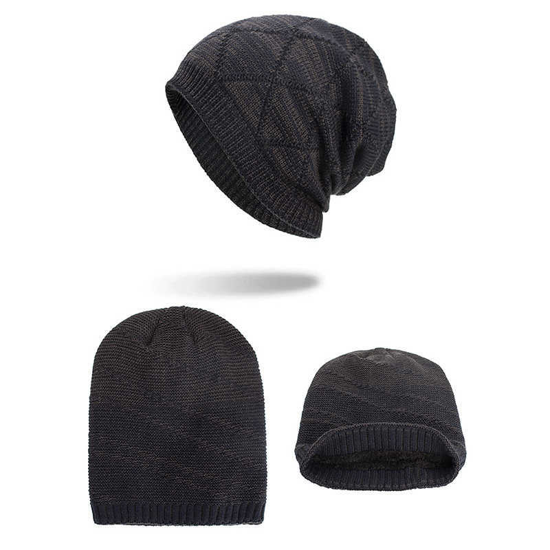 Winter-Diamond-Plaid-Plus-Velvet-Earmuffs-Knitted-Sweater-Hat--Slouch-Warm-Beanie-Caps-1344368