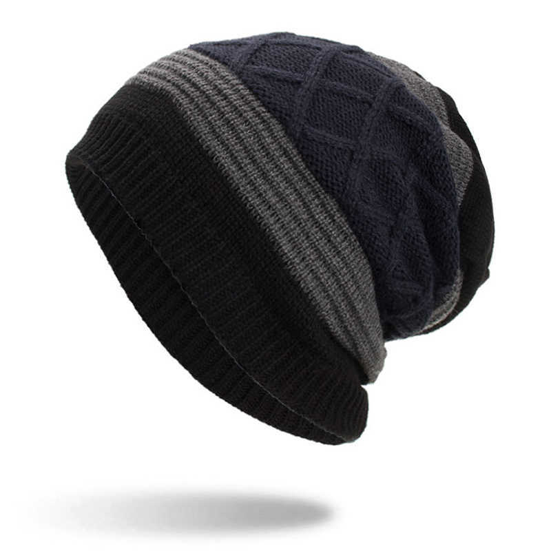 Winter-Stripe-Plaid-Plus-Velvet-Earmuffs-Knitted-Hat-Double-Layers-Slouch-Beanie-Caps-1344362