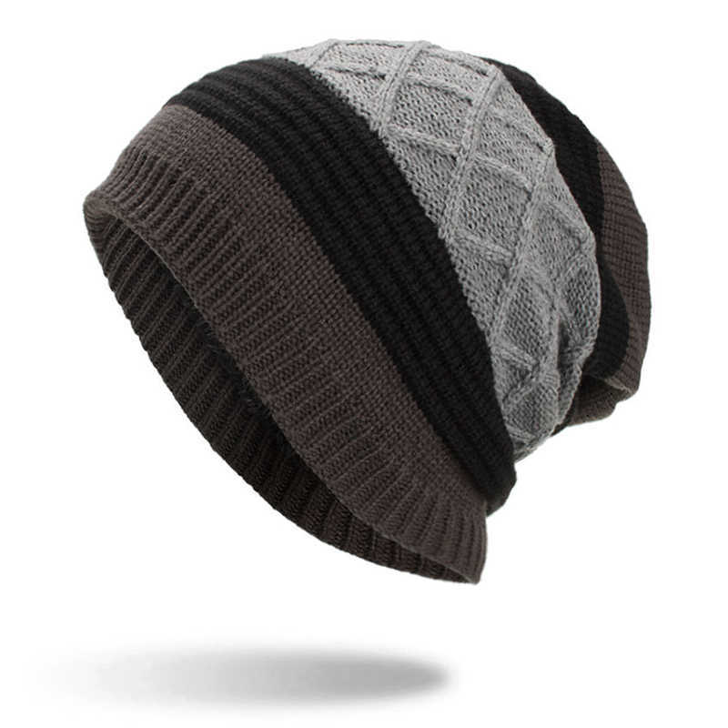 Winter-Stripe-Plaid-Plus-Velvet-Earmuffs-Knitted-Hat-Double-Layers-Slouch-Beanie-Caps-1344362