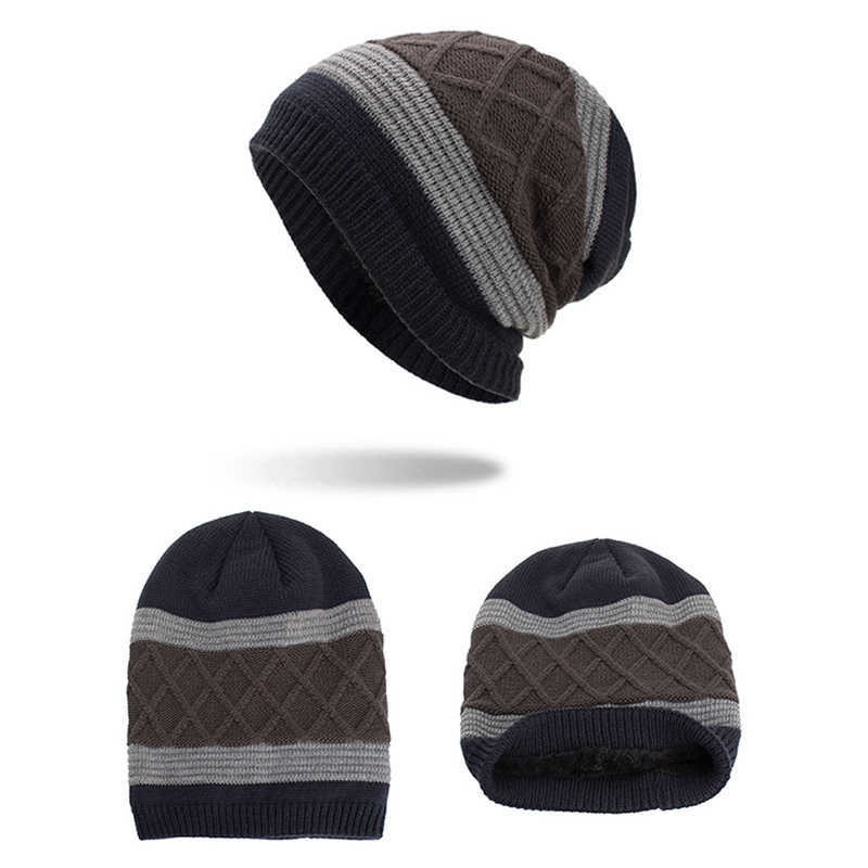 Winter-Stripe-Plaid-Plus-Velvet-Earmuffs-Knitted-Hat-Double-Layers-Slouch-Beanie-Caps-1344362