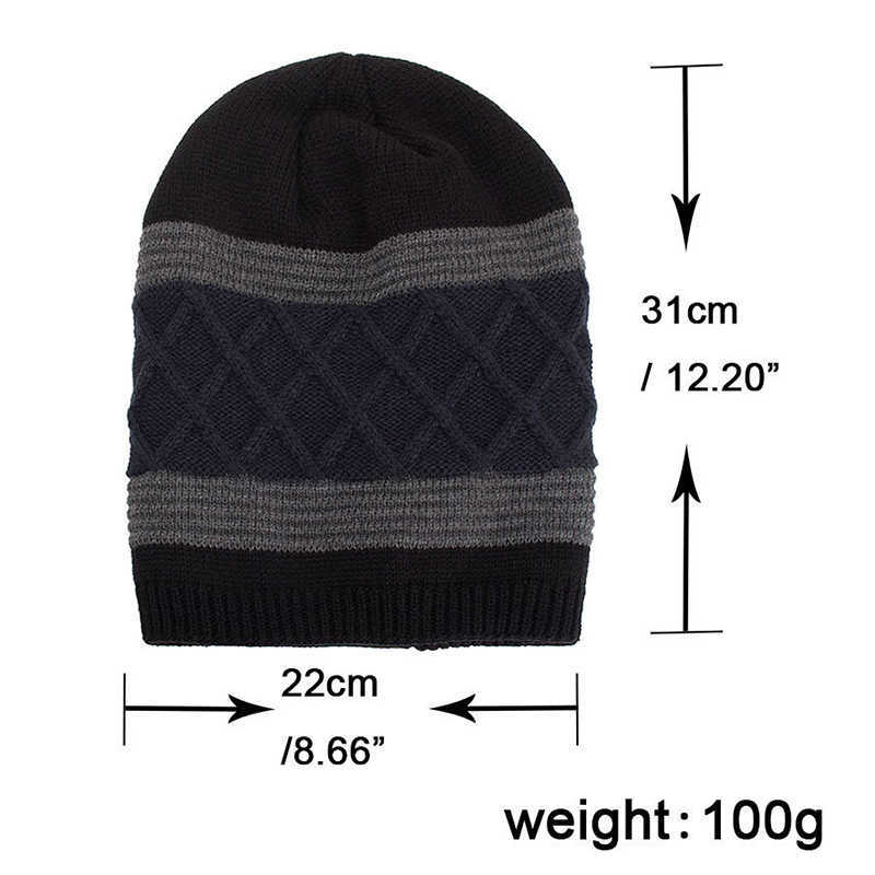 Winter-Stripe-Plaid-Plus-Velvet-Earmuffs-Knitted-Hat-Double-Layers-Slouch-Beanie-Caps-1344362