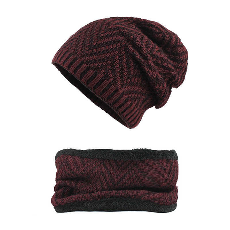 Winter-Thicken-Plus-Velvet-Beanie-Caps-with-Scarf-Set-Warm-Double-Layers-Knitted-Hat-1351637