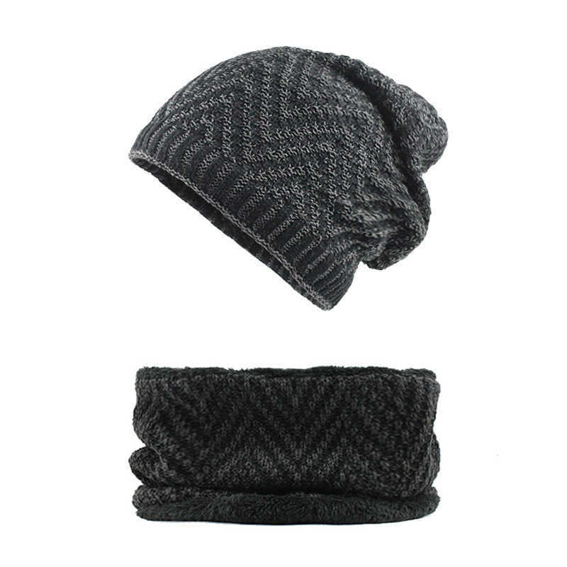 Winter-Thicken-Plus-Velvet-Beanie-Caps-with-Scarf-Set-Warm-Double-Layers-Knitted-Hat-1351637