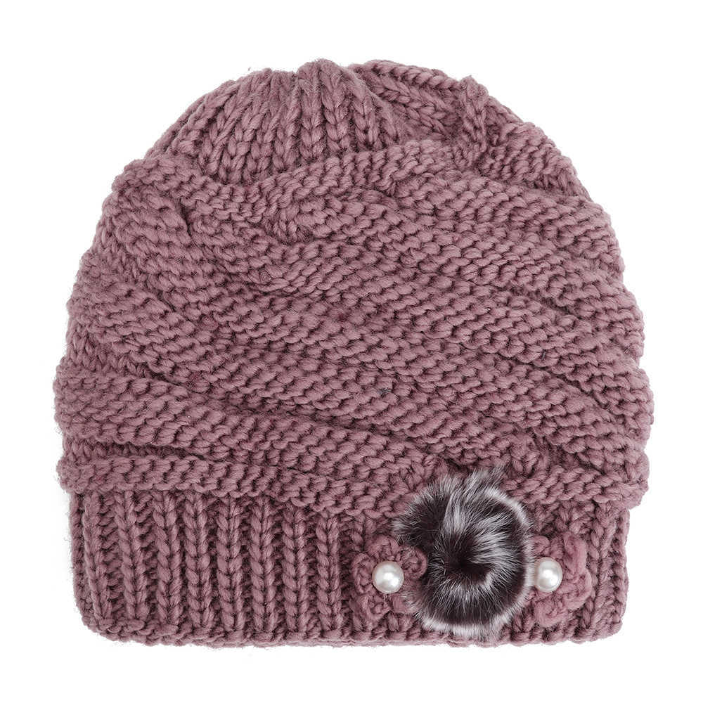 Winter-Warm-Fashion-Lined-Velvet-Two-Pearls-Blossom-Ball-Knit-Weaving-Elegant-Hat-Beanie-1370539