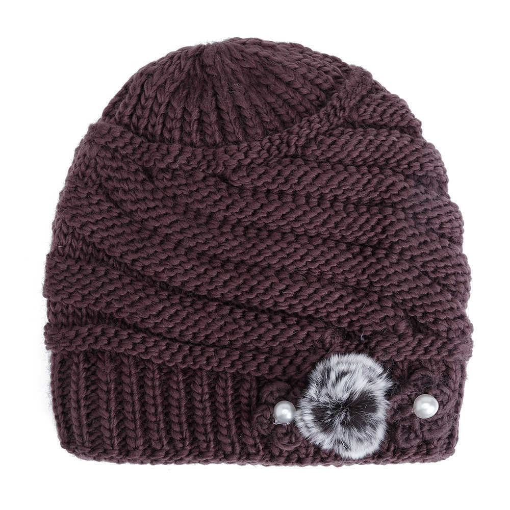 Winter-Warm-Fashion-Lined-Velvet-Two-Pearls-Blossom-Ball-Knit-Weaving-Elegant-Hat-Beanie-1370539