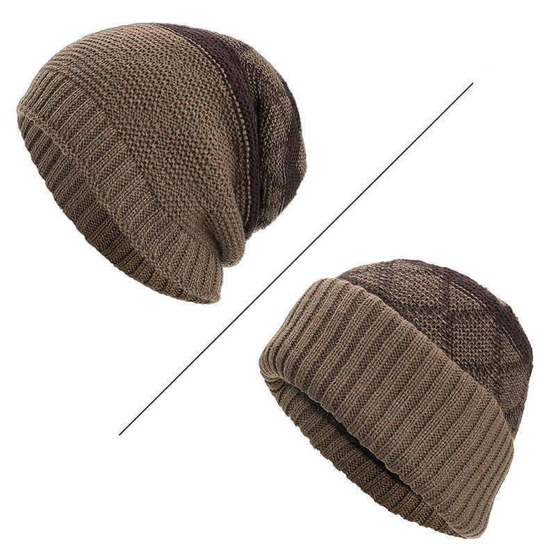 Winter-Warm-Plaid-Fleecy-Curlable-Beanie-Caps-Outdoor-Slouch-Double-Layers-Knitted-Hat-1344218