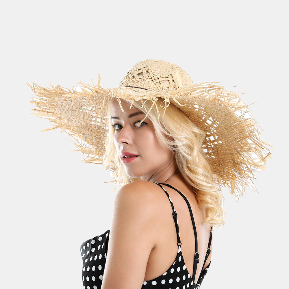 Woman-Lafite-Grass-Gole-Fine-Leather-Rope-Bow-Shade-Straw-Hat-1509276