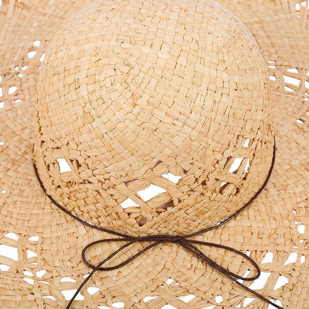 Woman-Lafite-Grass-Gole-Fine-Leather-Rope-Bow-Shade-Straw-Hat-1509276