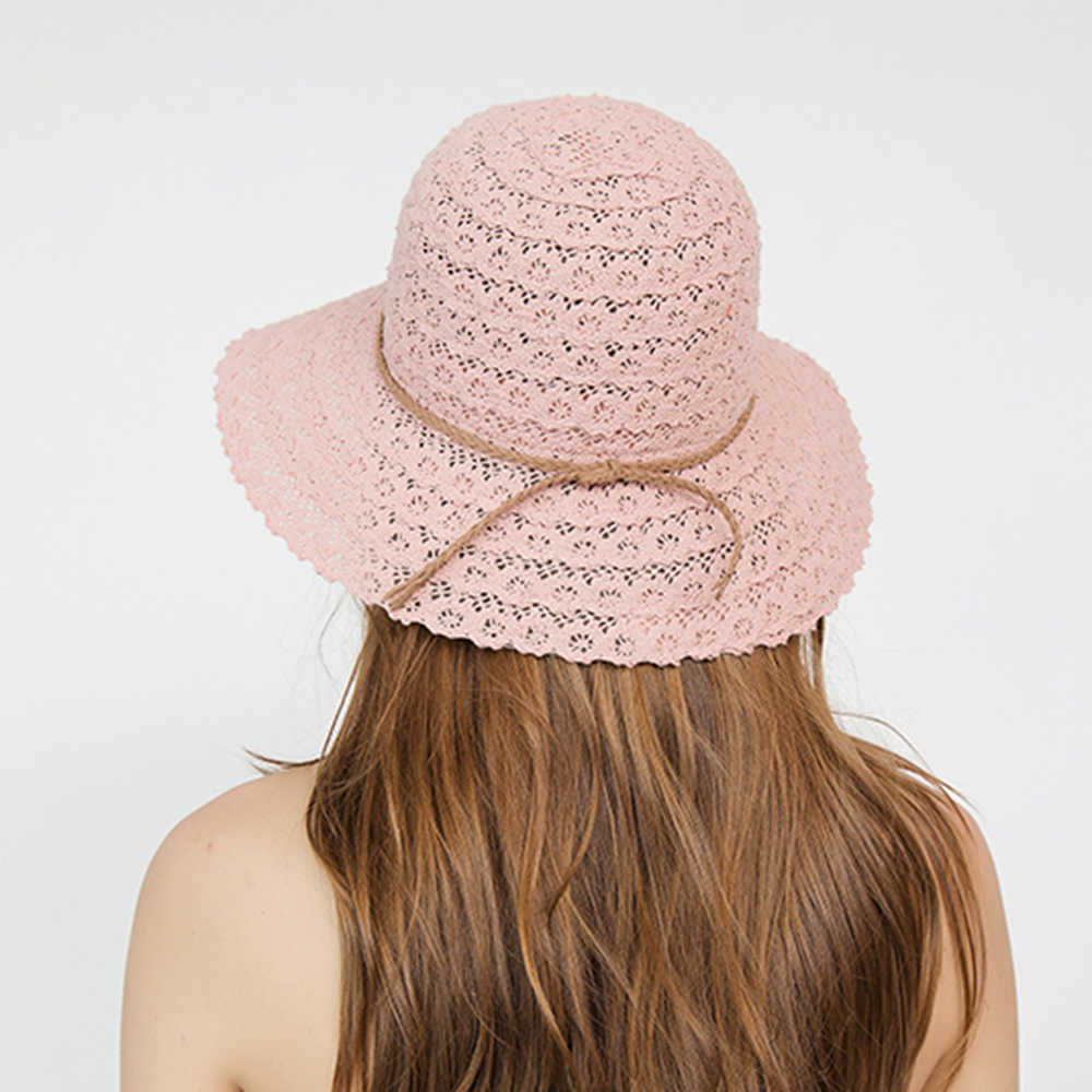 Woman-Multi-color-Openwork-Petal-Pattern-Summer-Sunscreen-Woven-Straw-Hat-1509295