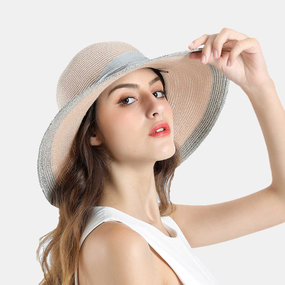 Woman-Solid-Color-Cotton-With-Linen-Bow-Travel-Holiday-Sun-Seaside-Hat-1509274