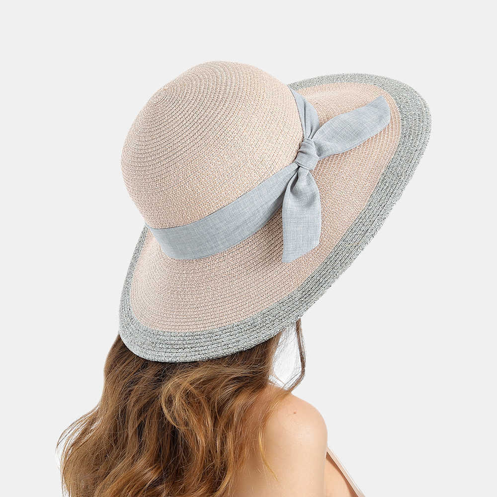 Woman-Solid-Color-Cotton-With-Linen-Bow-Travel-Holiday-Sun-Seaside-Hat-1509274