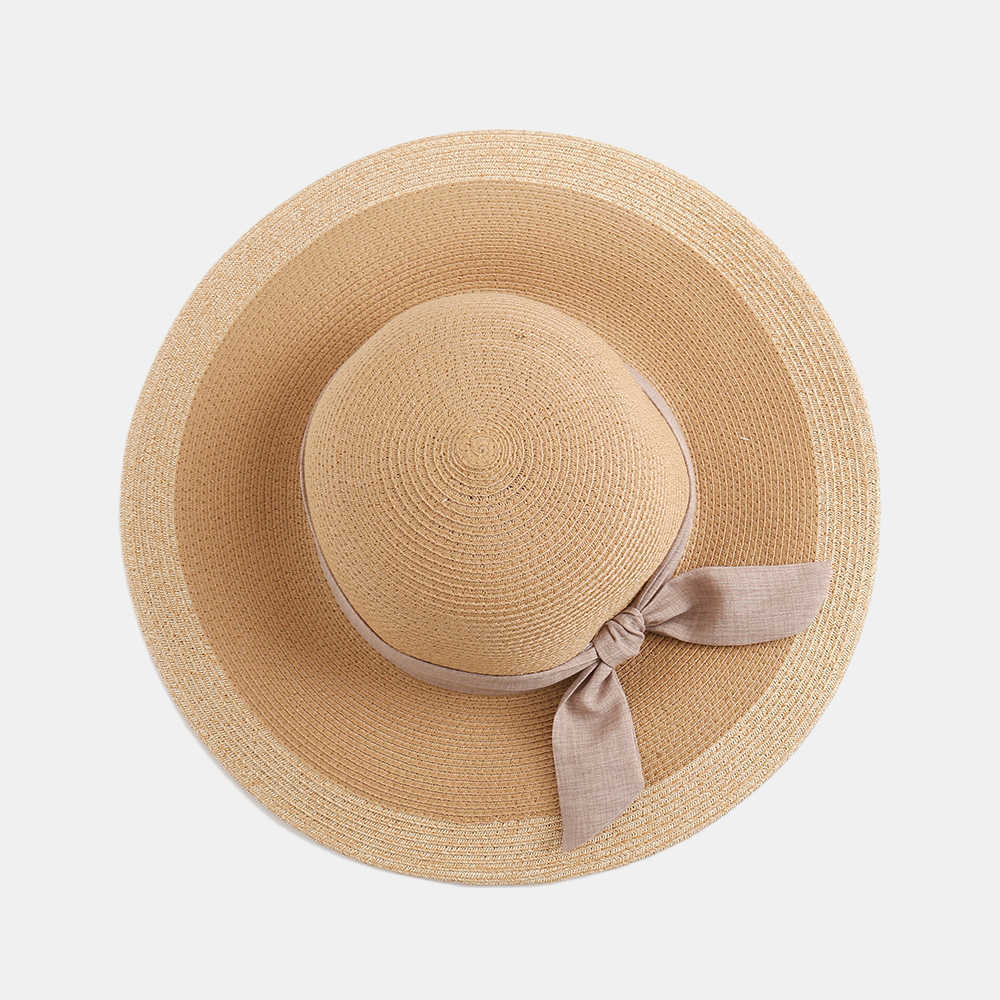 Woman-Solid-Color-Cotton-With-Linen-Bow-Travel-Holiday-Sun-Seaside-Hat-1509274