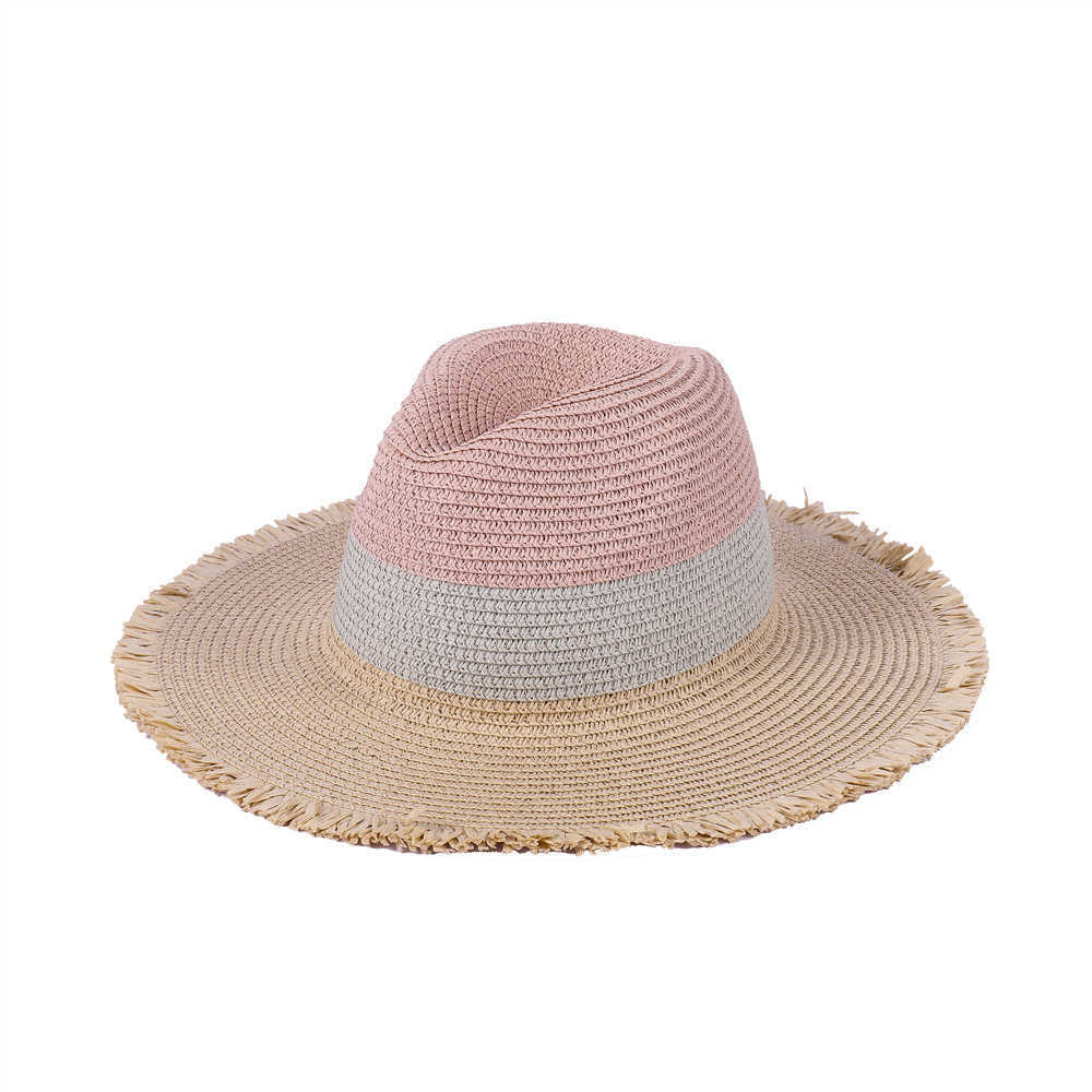 Woman-Tri-color-splicing-Edging-Top-Hat-Straw-Hat-Flat-Jazz-Hat-1509273