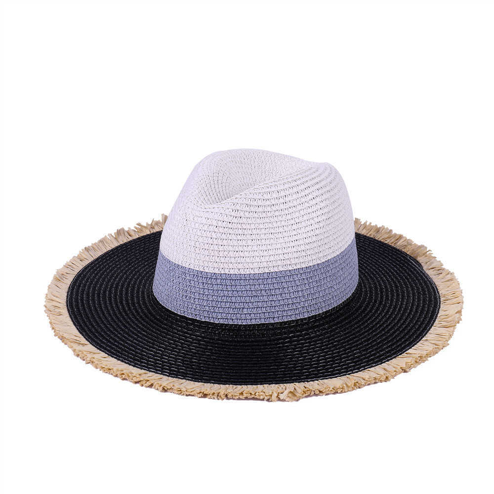 Woman-Tri-color-splicing-Edging-Top-Hat-Straw-Hat-Flat-Jazz-Hat-1509273