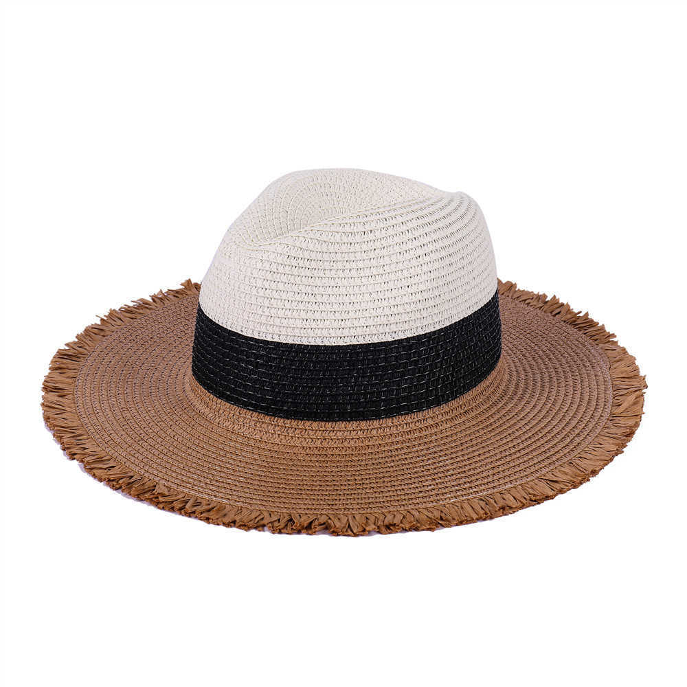 Woman-Tri-color-splicing-Edging-Top-Hat-Straw-Hat-Flat-Jazz-Hat-1509273