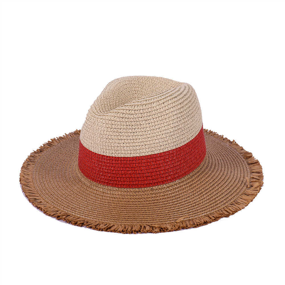 Woman-Tri-color-splicing-Edging-Top-Hat-Straw-Hat-Flat-Jazz-Hat-1509273