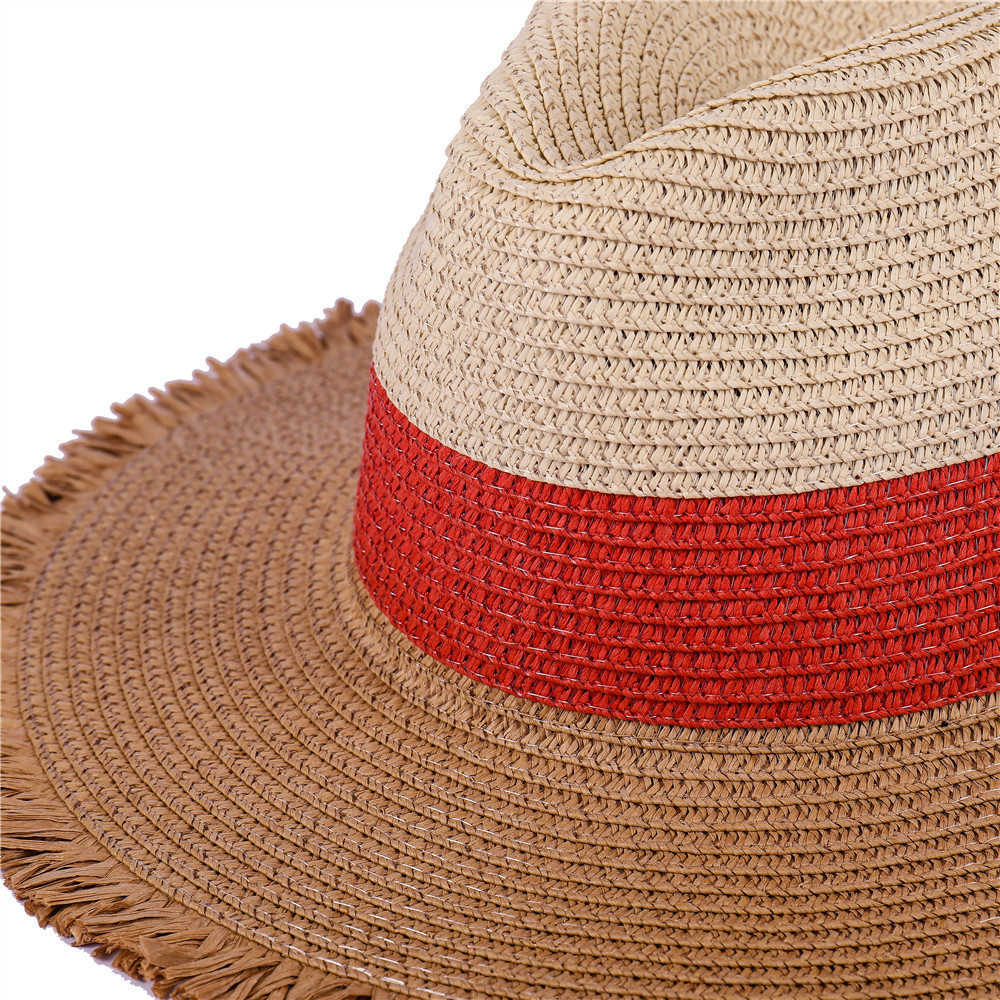 Woman-Tri-color-splicing-Edging-Top-Hat-Straw-Hat-Flat-Jazz-Hat-1509273