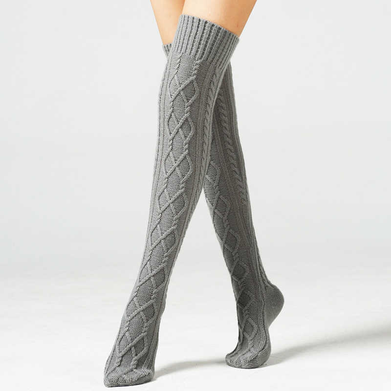 Women-Acrylic-Over-Knee-Stocking-Solid-Color-Double-Diamond-Thigh-Long-Stockings-Tube-Socks-1376902