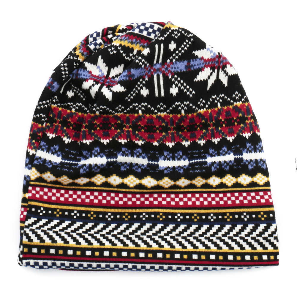 Women-Bohemian-Ethnic-Multi-purpose-Print-Beanie-Hat-Scarf-Double-Layers-Skullcap-1382508