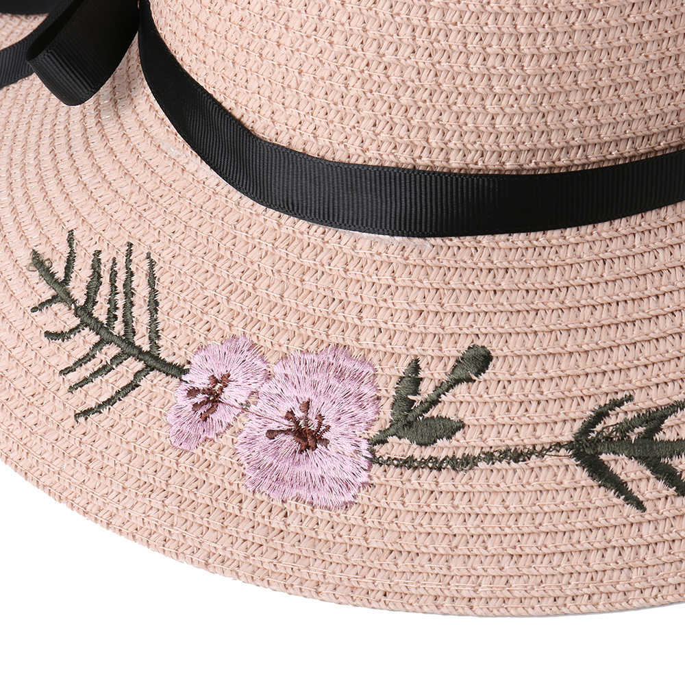 Women-Bow-Foldable-Sunscreen-Bucket-Straw-Hat-Outdoor-Casual-Travel-Beach-Sea-Floppy-Hat-1455384