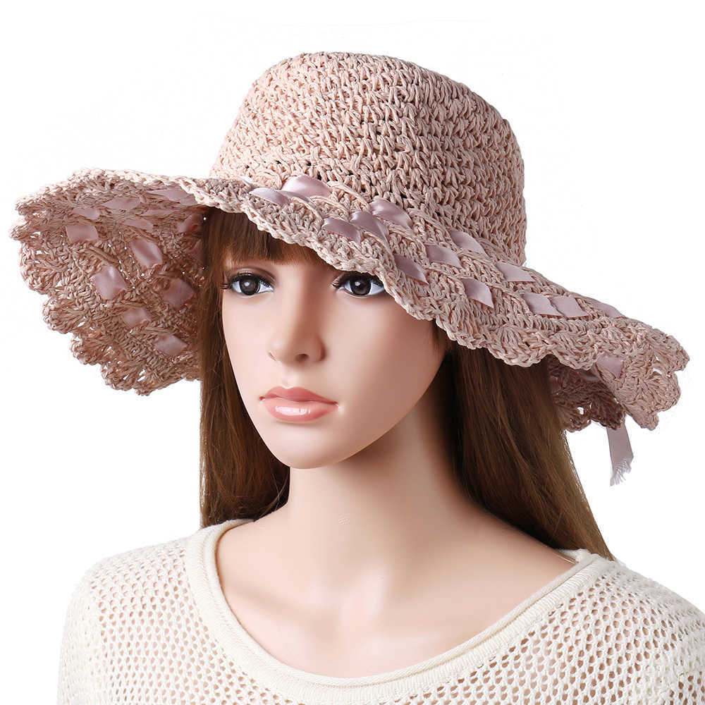 Women-Breathable-Foldable-Bow-Sunscreen-Bucket-Straw-Hat-Outdoor-Casual-Travel-Beach-Sea-Floppy-Hat-1455893