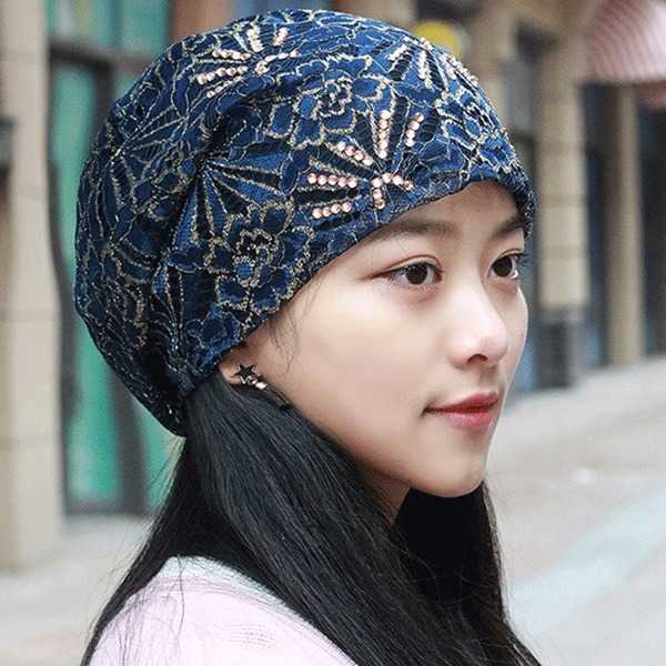 Women-Casual-Lace-Breathable-Rhinestone-Beanie-Cap-Vintage-Earmuffs-Flexible-Turban-Hat-1436345