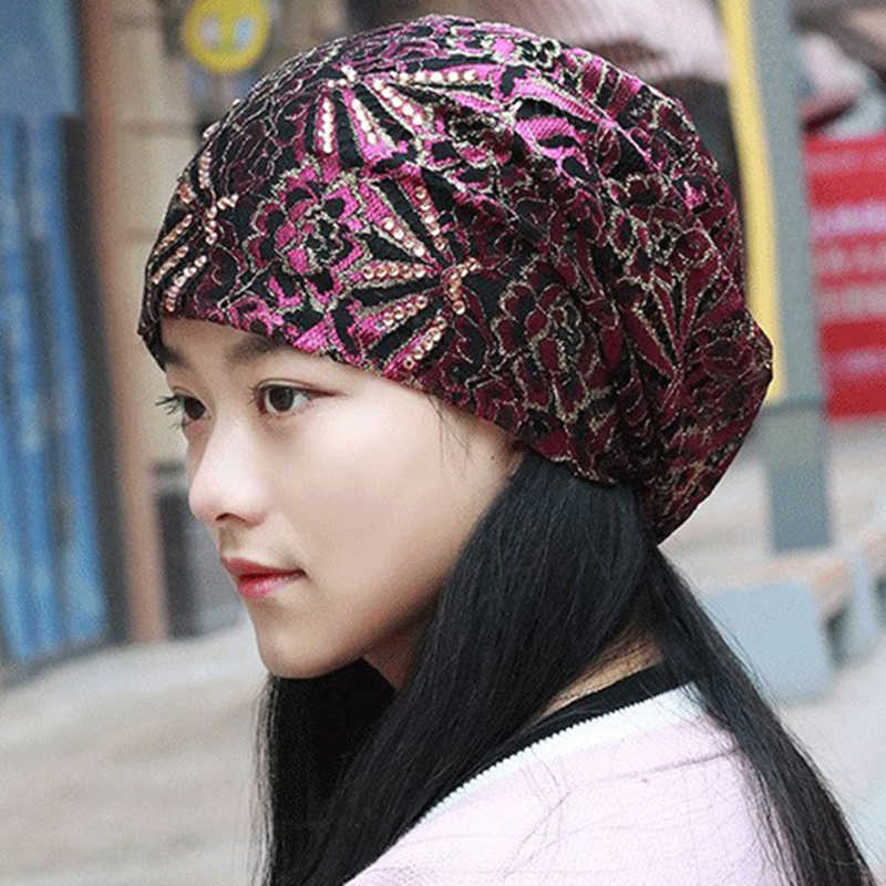 Women-Casual-Lace-Breathable-Rhinestone-Beanie-Cap-Vintage-Earmuffs-Flexible-Turban-Hat-1436345