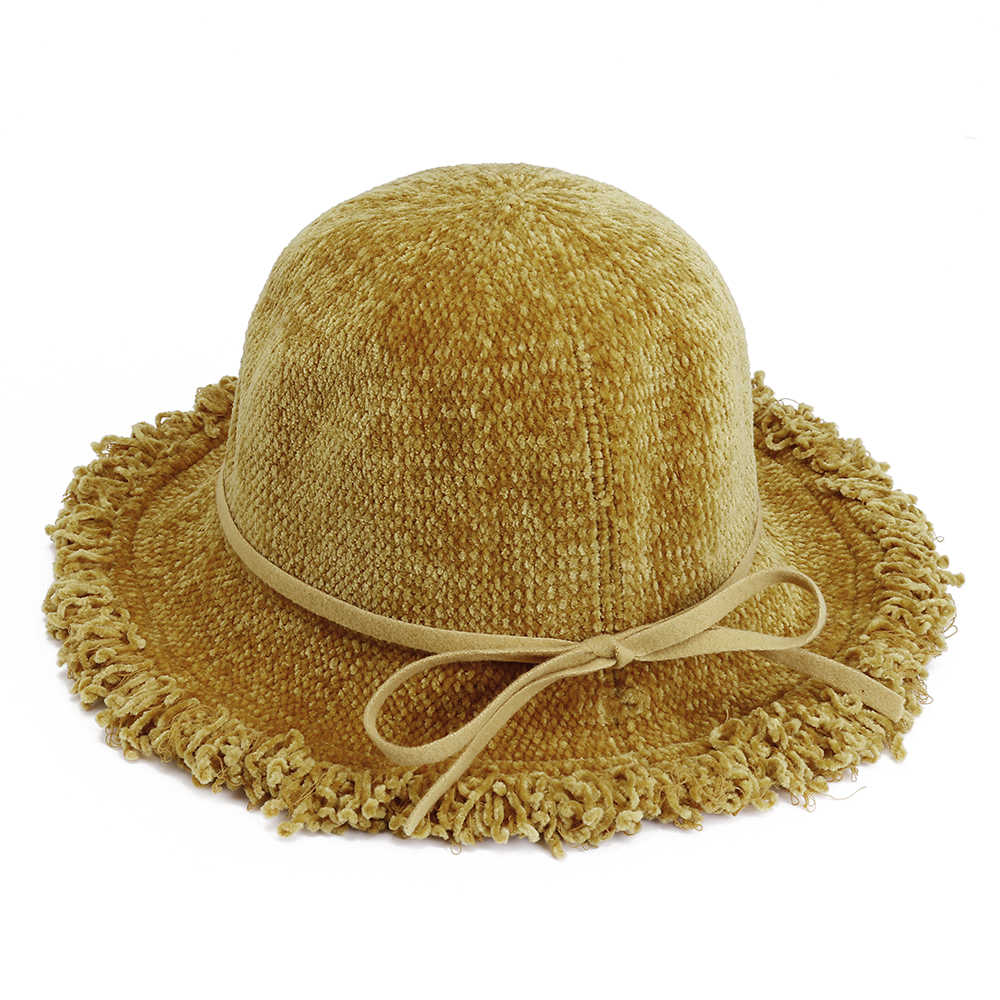 Women-Chenille-Foldable-Bucket-Hat-Bow-Fisheman-Hat-1372362