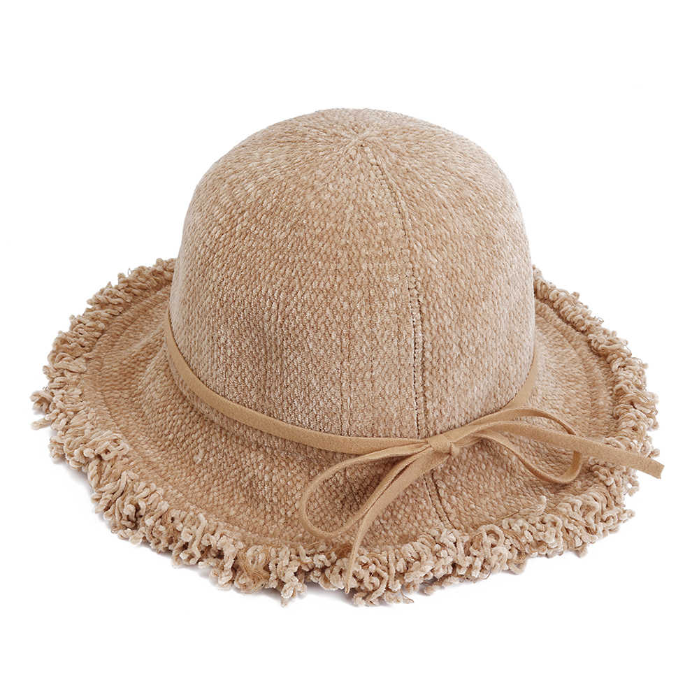 Women-Chenille-Foldable-Bucket-Hat-Bow-Fisheman-Hat-1372362