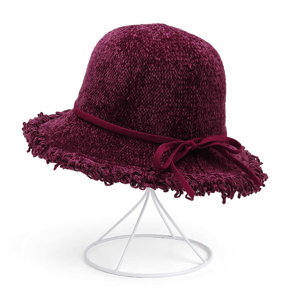 Women-Chenille-Foldable-Bucket-Hat-Bow-Fisheman-Hat-1372362