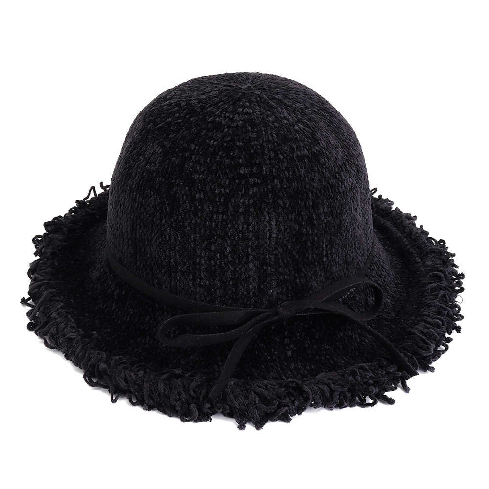 Women-Chenille-Foldable-Bucket-Hat-Bow-Fisheman-Hat-1372362