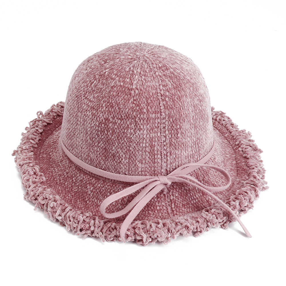 Women-Chenille-Foldable-Bucket-Hat-Bow-Fisheman-Hat-1372362