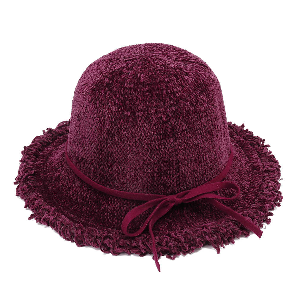 Women-Chenille-Foldable-Bucket-Hat-Bow-Fisheman-Hat-1372362