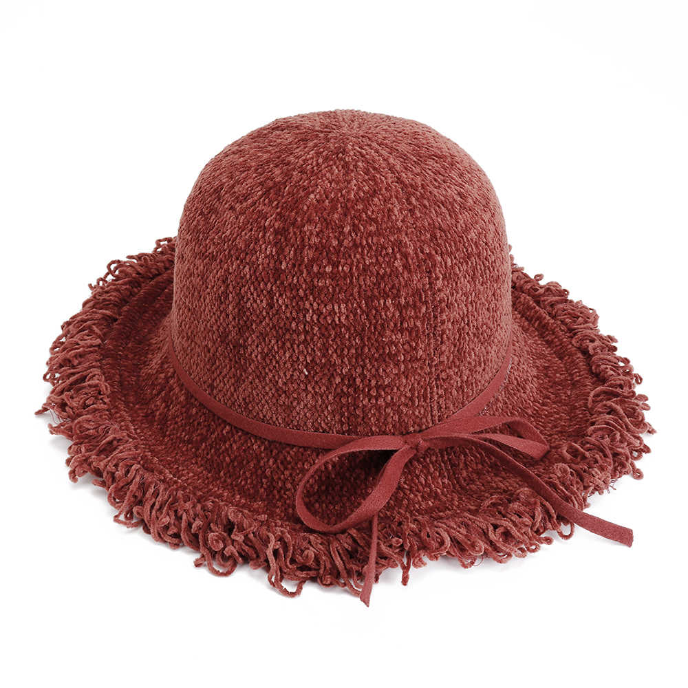 Women-Chenille-Foldable-Bucket-Hat-Bow-Fisheman-Hat-1372362