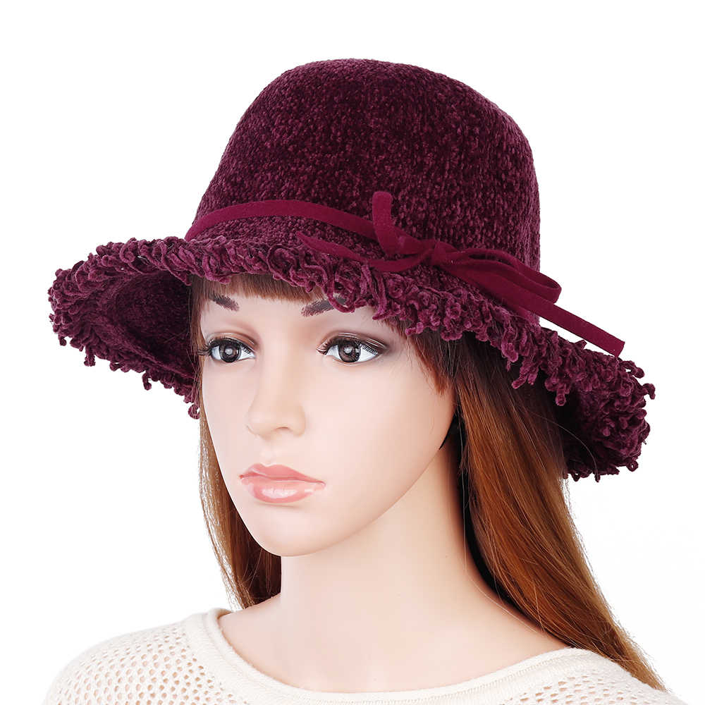 Women-Chenille-Foldable-Bucket-Hat-Bow-Fisheman-Hat-1372362