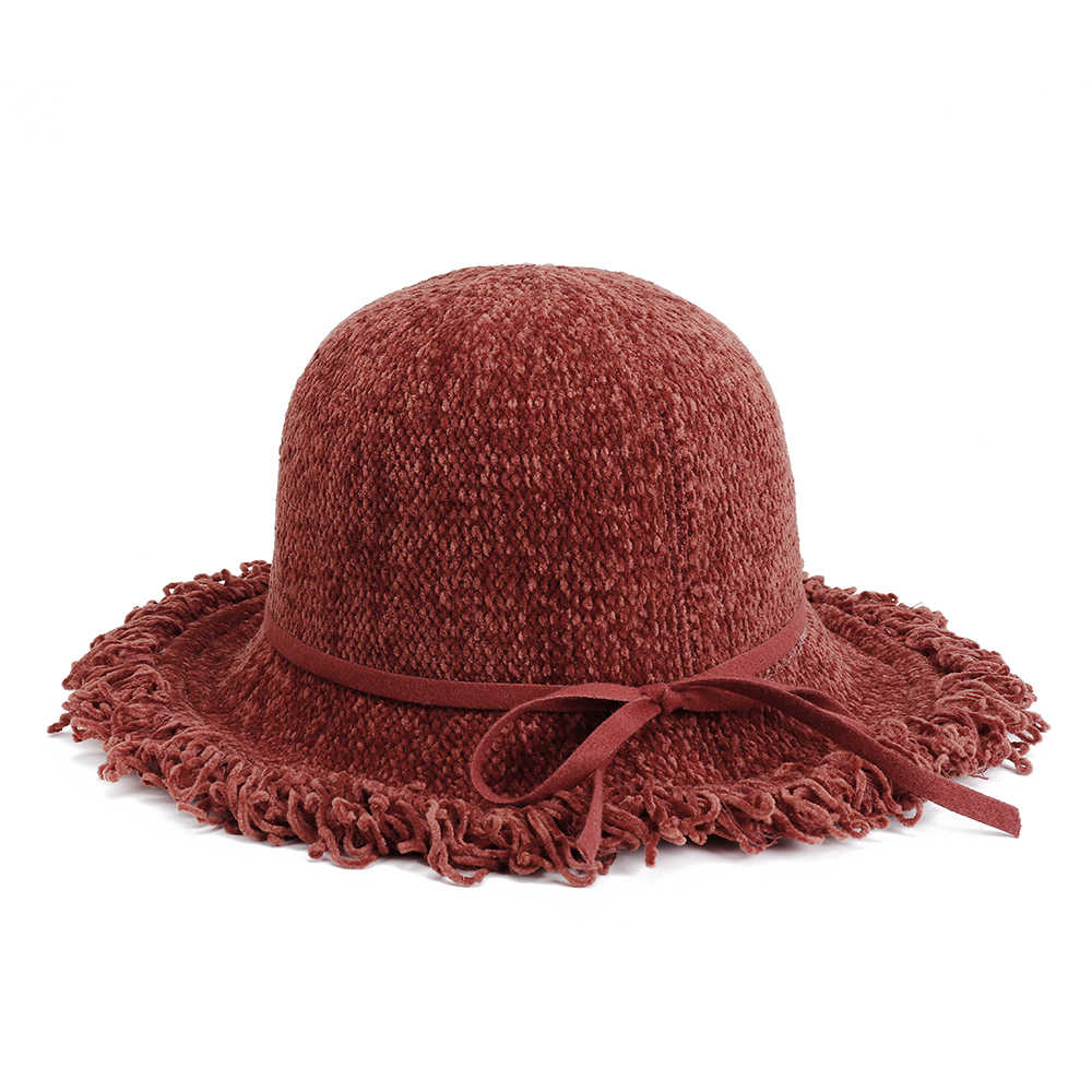 Women-Chenille-Foldable-Bucket-Hat-Bow-Fisheman-Hat-1372362