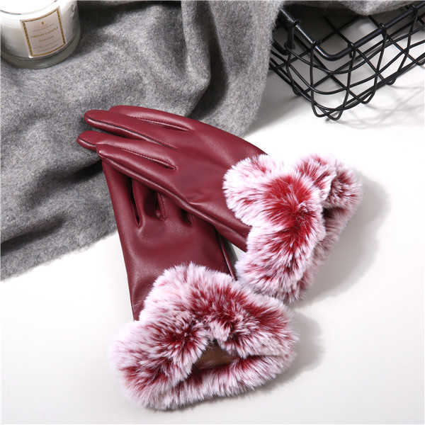 Women-Cold-Winter-Warm-Thick-Rabbit-Fur-PU-Leather-Texting-Screen-Waterproof-Windproof-Ski-Gloves-1231586