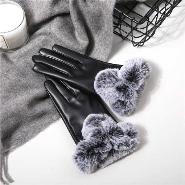 Women-Cold-Winter-Warm-Thick-Rabbit-Fur-PU-Leather-Texting-Screen-Waterproof-Windproof-Ski-Gloves-1231586