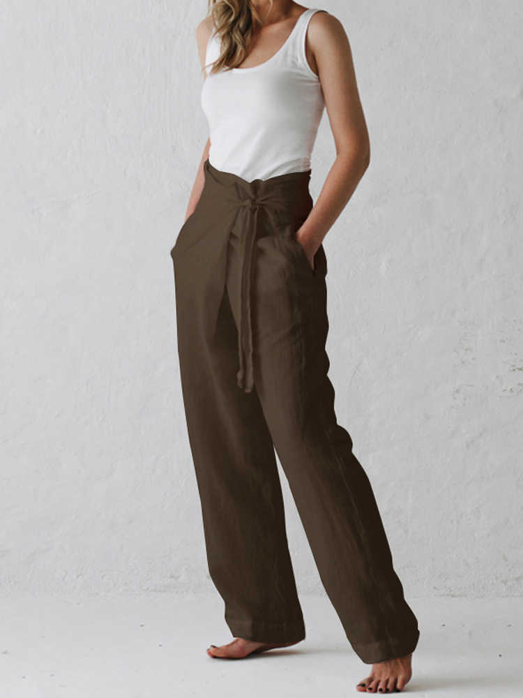 Women-Cotton-Belted-High-Waist-Casual-Wide-Leg-Harem-Pants-1406948