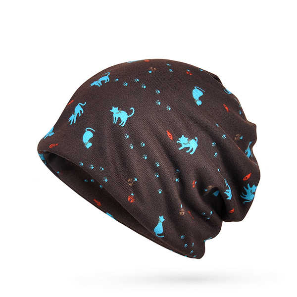 Women-Cotton-Cat-Printing-Beanie-Hats-Casual-Outdoor-Warm-For-Both-Hats-And-Scarf-Use-1223326