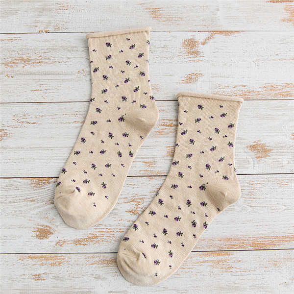 Women-Cotton-Curl-Floral--Middle-Tube-Socks-Soft-Fashion-Causal-Warm-Short-Socks-1273071