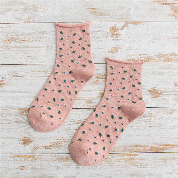 Women-Cotton-Curl-Floral--Middle-Tube-Socks-Soft-Fashion-Causal-Warm-Short-Socks-1273071