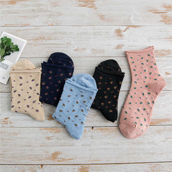 Women-Cotton-Curl-Floral--Middle-Tube-Socks-Soft-Fashion-Causal-Warm-Short-Socks-1273071