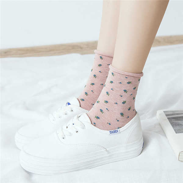 Women-Cotton-Curl-Floral--Middle-Tube-Socks-Soft-Fashion-Causal-Warm-Short-Socks-1273071