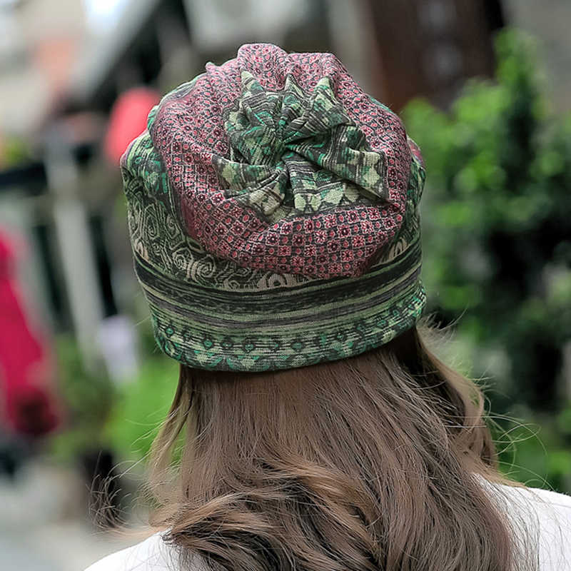 Women-Cotton-Ethnic-Plaid-Multifunctional-Beanie-Hat-Scarf-Vintage-Good-Elastic-Turban-Caps-1327219