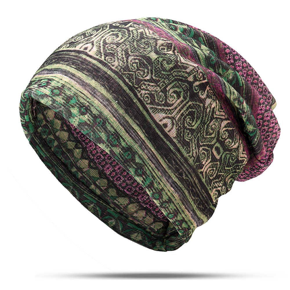 Women-Cotton-Ethnic-Plaid-Multifunctional-Beanie-Hat-Scarf-Vintage-Good-Elastic-Turban-Caps-1327219