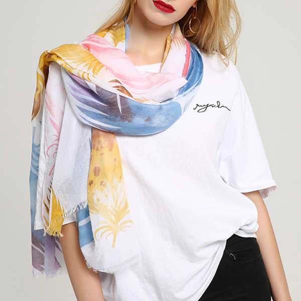 Women-Cotton-Feather-Color-Printing-Scarf-Unique-Plus-Size-Breathable-Shawl-1274093