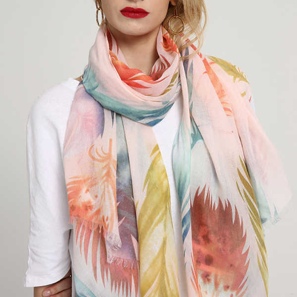 Women-Cotton-Feather-Color-Printing-Scarf-Unique-Plus-Size-Breathable-Shawl-1274093