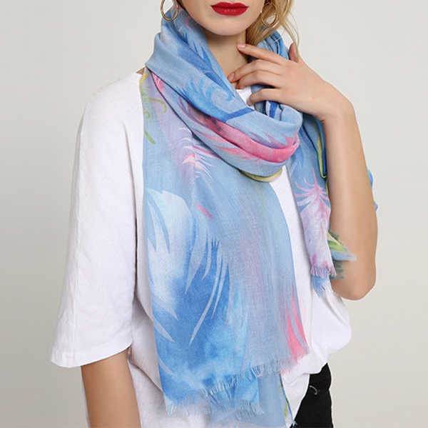 Women-Cotton-Feather-Color-Printing-Scarf-Unique-Plus-Size-Breathable-Shawl-1274093