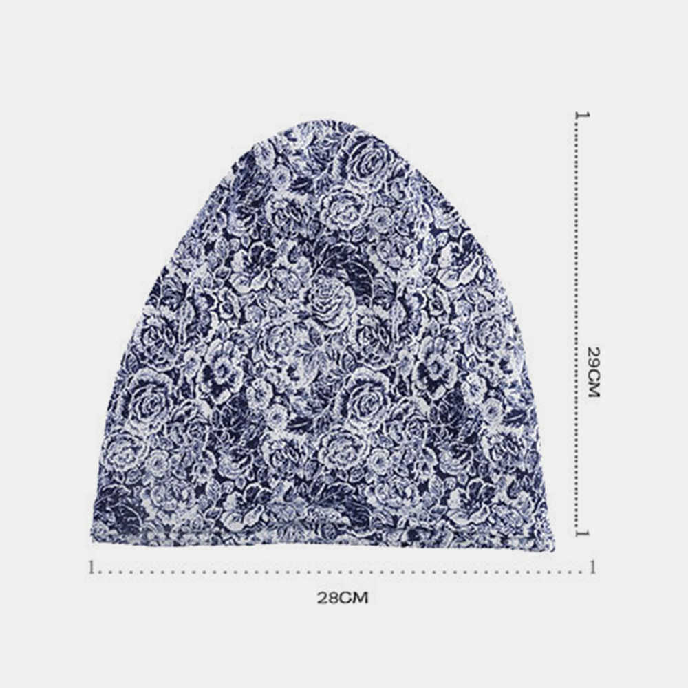 Women-Cotton-Multi-purpose-Rose-Pattern-Printing-Beanie-Cap-Bib-Headscarf-1534529